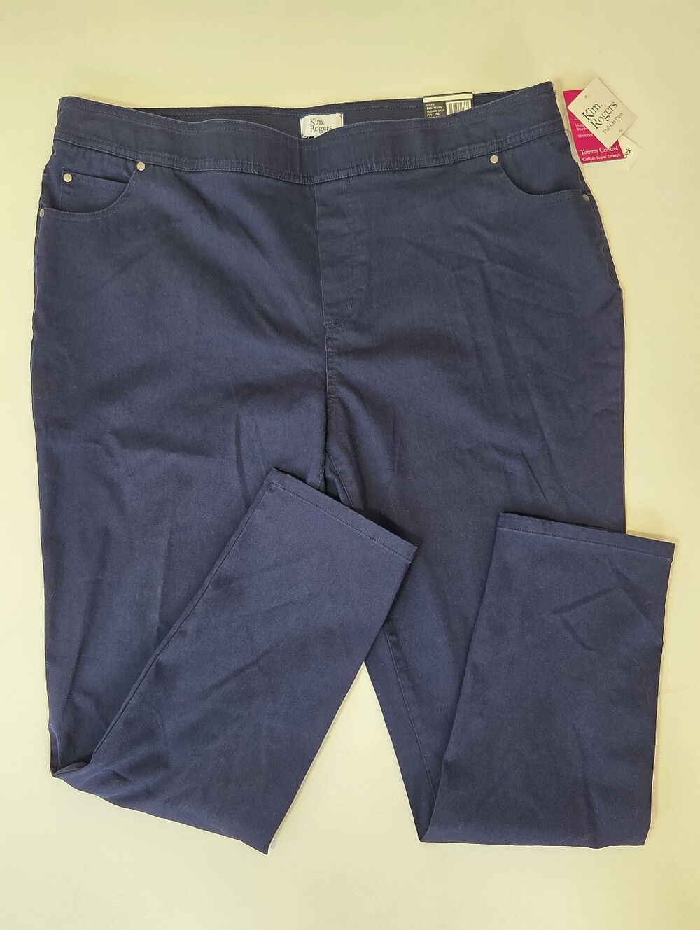 Kim Rogers 18W Short Navy Pull On Straight Leg Tummy Control Stretch Pants NWT